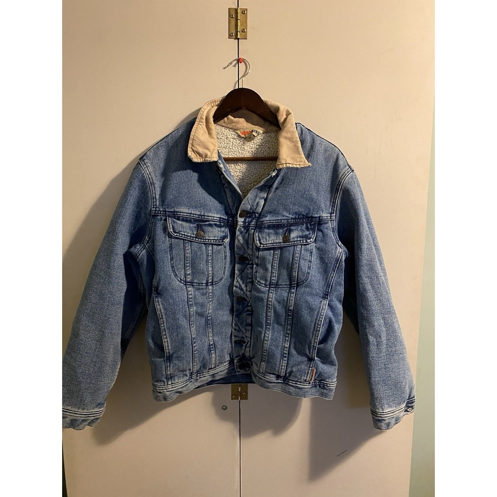Work King Jean Jacket Men Size M Blue Good Corduroy Collar Sherpa Lined Denim